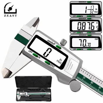 

ZEAST Digital Stainless Steel Caliper 150mm 6 Inches Inch/Metric/Fractions Conversion 0.01mm Resolution LCD Display With Box