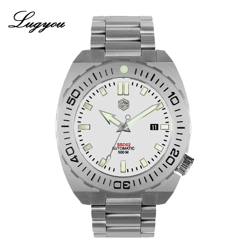 Мужские часы Lugyou San Martin Deep Sea Diver, автоматический Сапфир, водонепроницаемость 500 м, светящаяся нержавеющая сталь, ограниченная серия - Цвет: White SW200