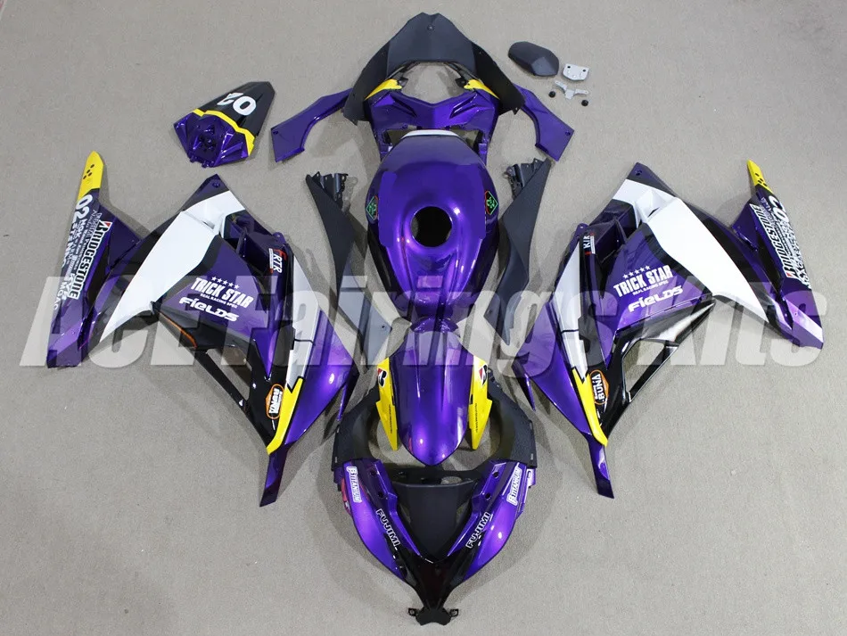 ABS полный обтекатель комплект для Kawasaki Ninja300 EX300 300R 2013 13 14 15 16 17 Обтекатели+ крышка бака фиолетовый белый
