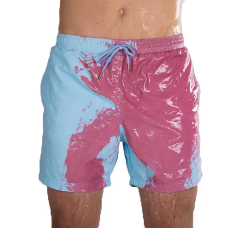 Пляжные шорты, меняющие цвет, Пляжные штаны для мальчиков, быстросохнущие, высокая температура, Dis color ation, для бега, спортзала, летние шорты для плавания