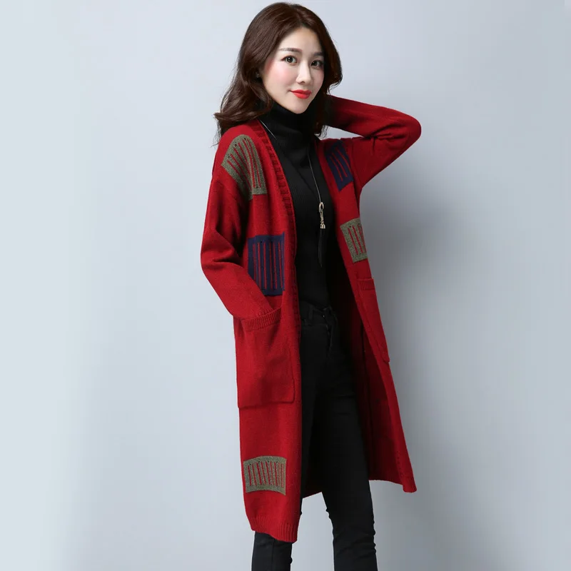Осенние кардиганы вязаные свитеры женские новые модные тонкий вязаный кардиган свитер хлопок длинный уличная куртка Женский Плюс Размер - Цвет: Wine Red