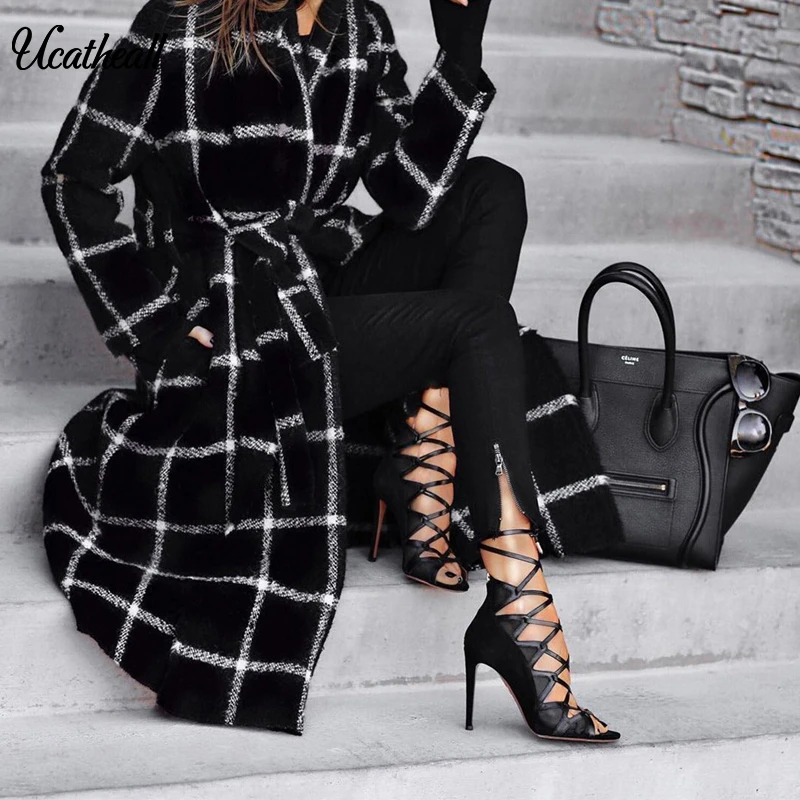 

2019 Women Coat Outerwear Winter Coat Women Woolen Fashion Warm Woolen Straight Female Elegant Plaid Woolen Coat With Hat