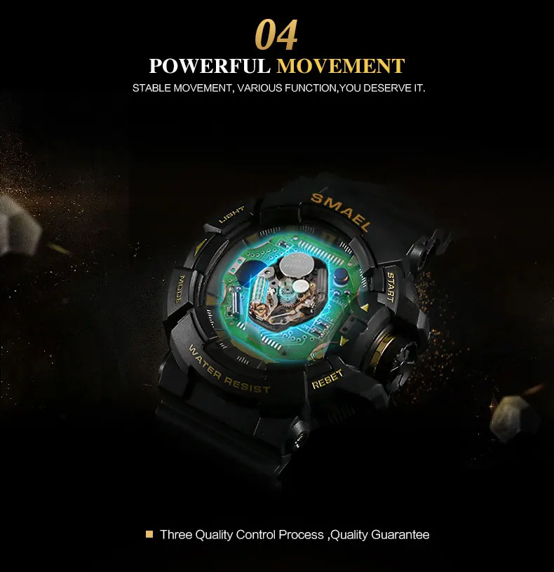  SMAEL Men Sports Watch Military Watches LED Quartz Dual Display Waterproof Outdoor Sport Men's Wris