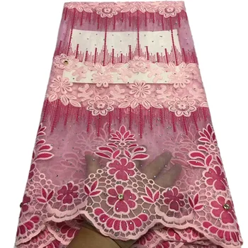 

Popular double-colors nice flowers design with stones and big rhinestones dress fabric GX8,wholesale price French Lace Fabric