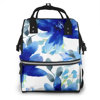 

Blue Flowers Watercolor Baby Nappy Changing Diaper Mummy Bag Maternity Backpack Bags Stroller Baby Care Waterproof Backpack