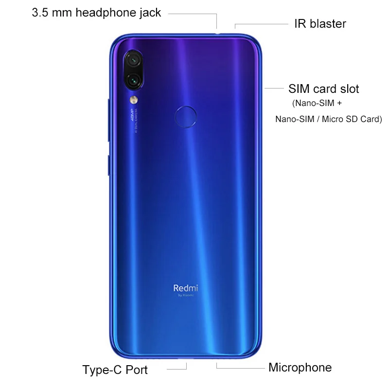 Xiaomi Redmi Note 7 с глобальной версией, 4 ГБ, 64 ГБ, восьмиядерный смартфон Snapdragon 660 AIE, 6,3 дюйма, полноэкранный, 48мп, задняя камера, мобильный телефон