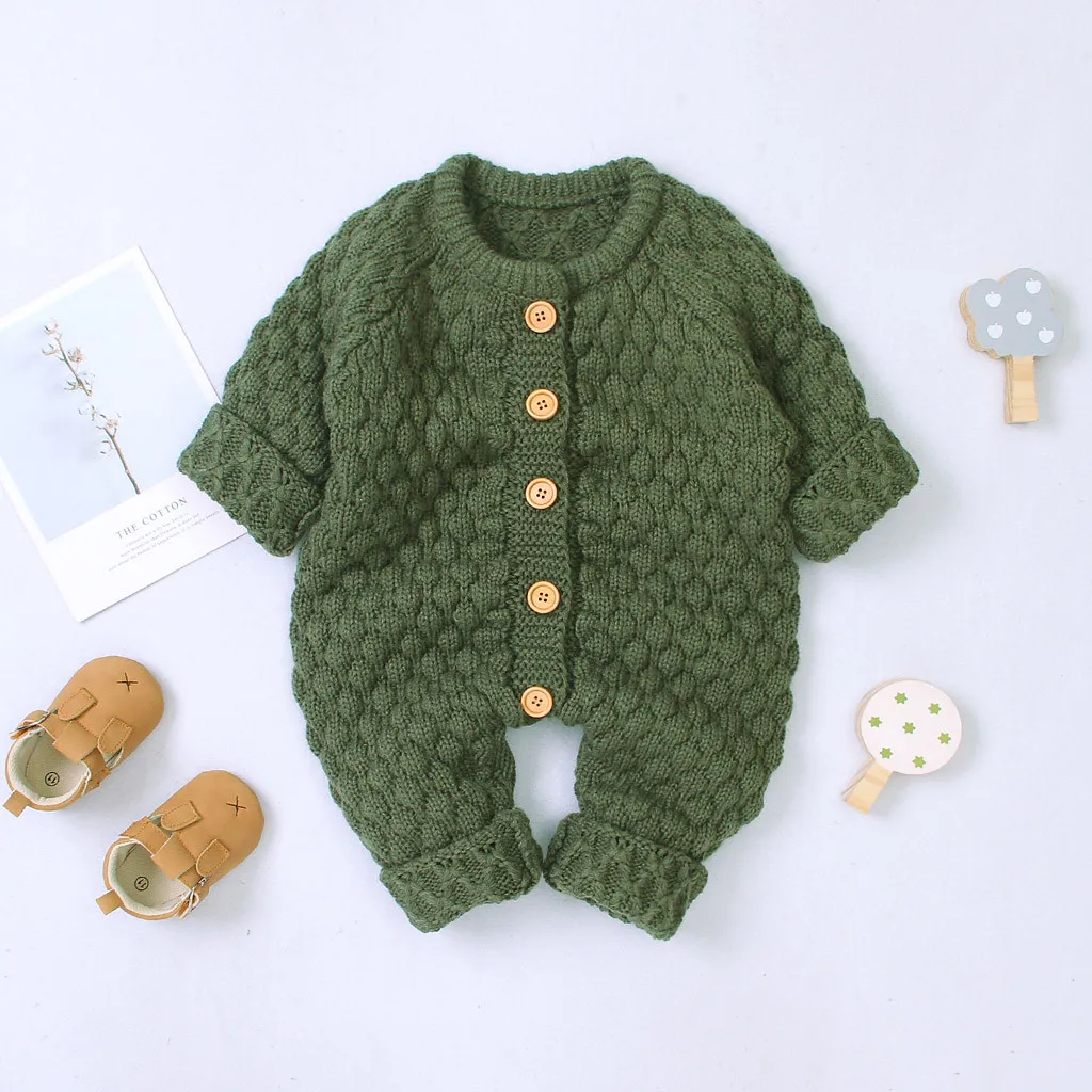 3M-2year Newborn Clothing Baby Boy Girl Winter Button Sweater Knitted Jumpsuit Romper Warm Outfits ropa recien nacido Toddler