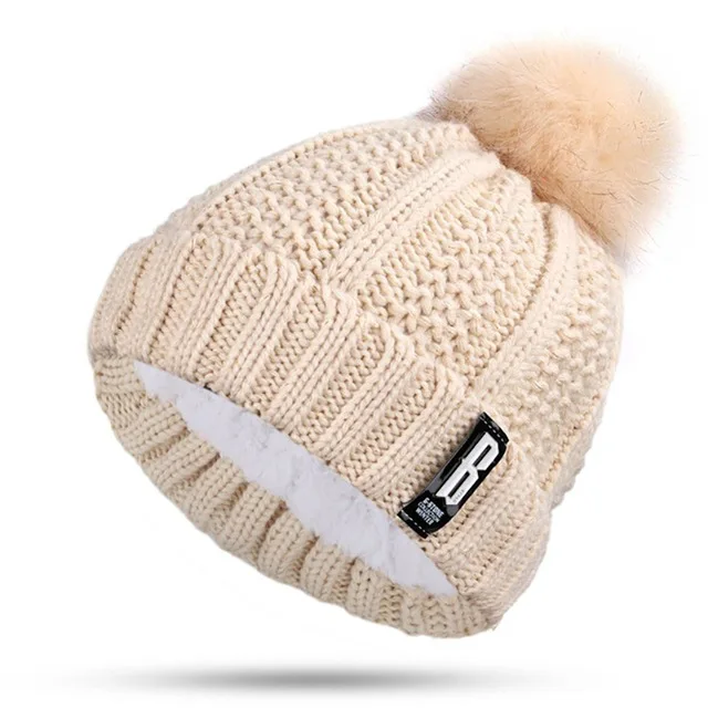 Beige-2 Брендовые зимние вязаные шапки Женская Толстая теплая шапка куполообразная шапка женская вязаная шапка с буквенным принтом шапочки уличные наборы для езды на велосипеде - Цвет: Beige-2