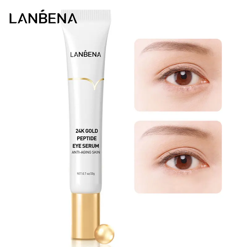 

LANBENA 24K Gold Peptide Eye Serum Moisturizing Fine Lines Wrinkles Tighten Skin Reduce Dark Circles Puffiness Massage Head 20g