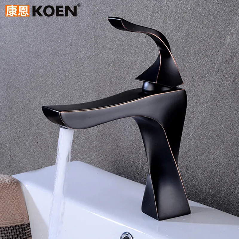 

Basin Faucet Drop-in Sink Black And White With Pattern Faucet Hot And Cold Faucet Copper Mixing Water Lavatory Bibcock