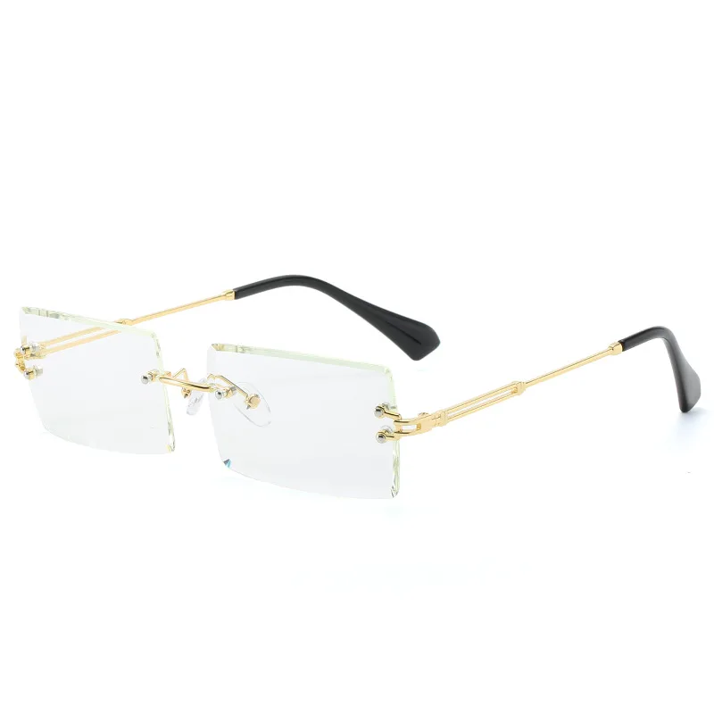 Новые Модные прямоугольные солнцезащитные очки без оправы Женские винтажные Роскошные брендовые дизайнерские женские солнцезащитные очки для женщин - Цвет линз: Gold Clear