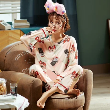 

Cute Long Pyjamas Set Women Cotton Long Sleeves Pijama Ladies Pajama Sets Cartoon Sleepwear For Girls Homewear