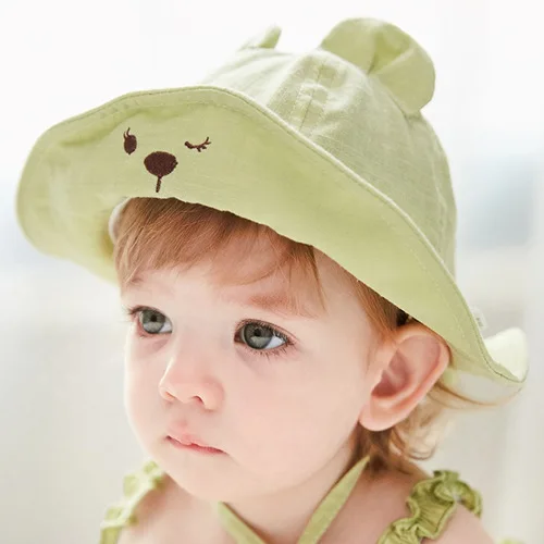 Детская летняя уличная Панама унисекс, Детская одноцветная Панама с принтом, пляжная кепка, милая Кепка принцессы, шапки для маленьких мальчиков и девочек - Цвет: light green