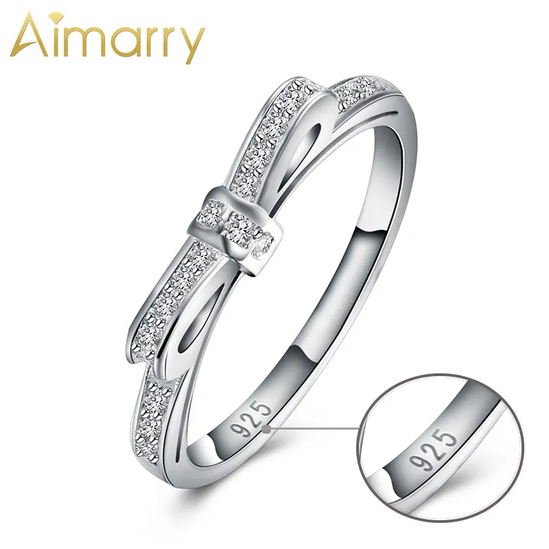 Aimarry 925 стерлингового серебра ювелирные изделия бантом AAA циркон кольцо для