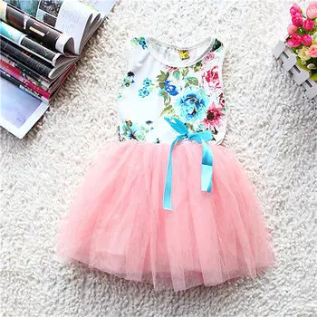 

Baby Girls Kids Princess Floral Stripe Tulle Silk Ribbon Tutu Dress Bubble