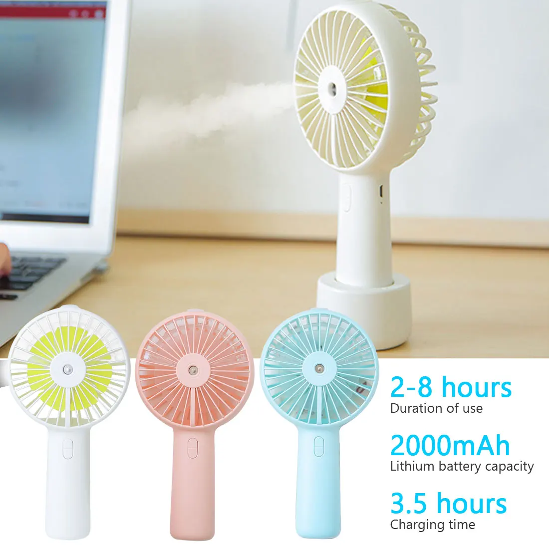 Mini Humidifier Fan USB Rechargeable Portable Water Spray Mist Fan