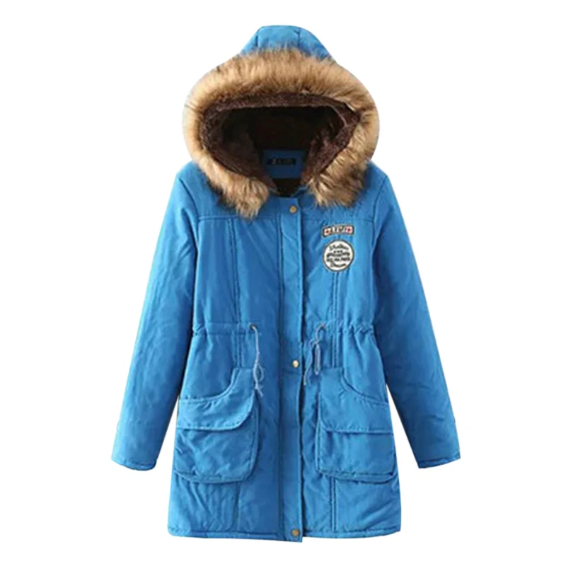 Зимняя куртка, женские парки, пальто, теплая меховая куртка, воротник, тонкая верхняя одежда на молнии, Женская куртка, пальто размера плюс, chaqueta Mujer - Цвет: lake blue