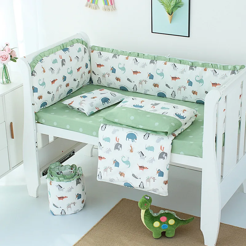 Miyanuby Baby Cot Bumper,Cartoon Animal Print Crib Bed Cushion Sleep Bumper Cotton Bed Bumper for Newborn Infant Toddler 120x30CM /130 x30CM 