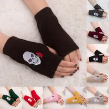 Горячие Зимние перчатки для женщин Девушка трикотажные руки теплые, без пальцев Зима мягкий Череп вязать половина пальцев Рукавицы guantes invierno mujer# yl