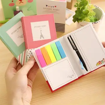 

Creative Sticky Pads Hardcover Notepads Posted Memo Marker Notebook Bookmark with Pen (Random Color)