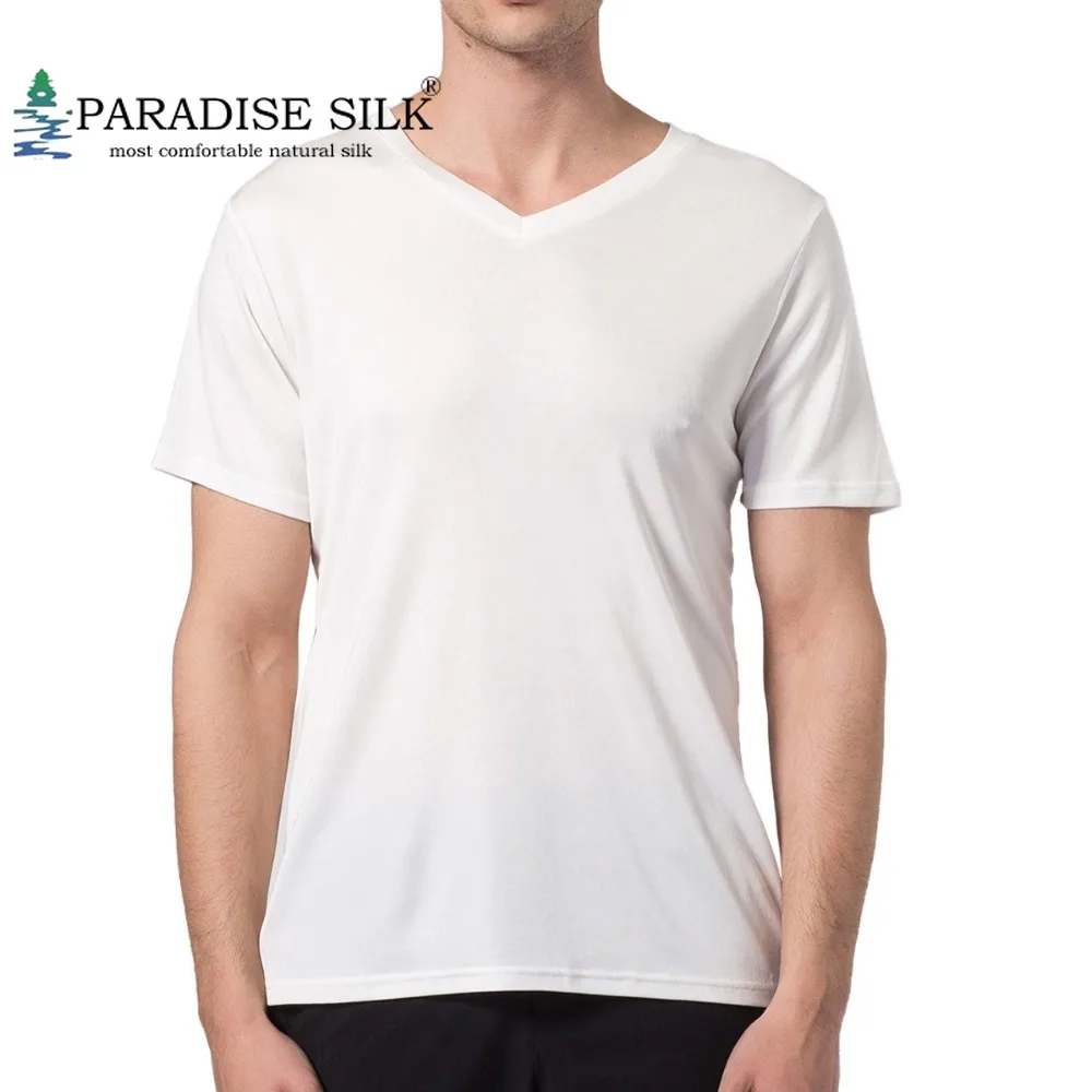Футболка мужская с V образным вырезом однотонная трикотажная рубашка из 100%