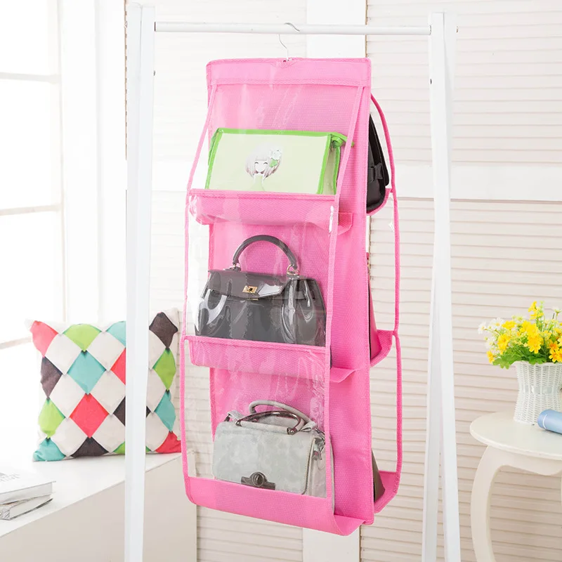 

6 Pocket Hanging Handbag Organizer for Wardrobe Closet Transparent Storage Bag Door Wall Clear Sundry Shoe Bag with Hanger Pouch