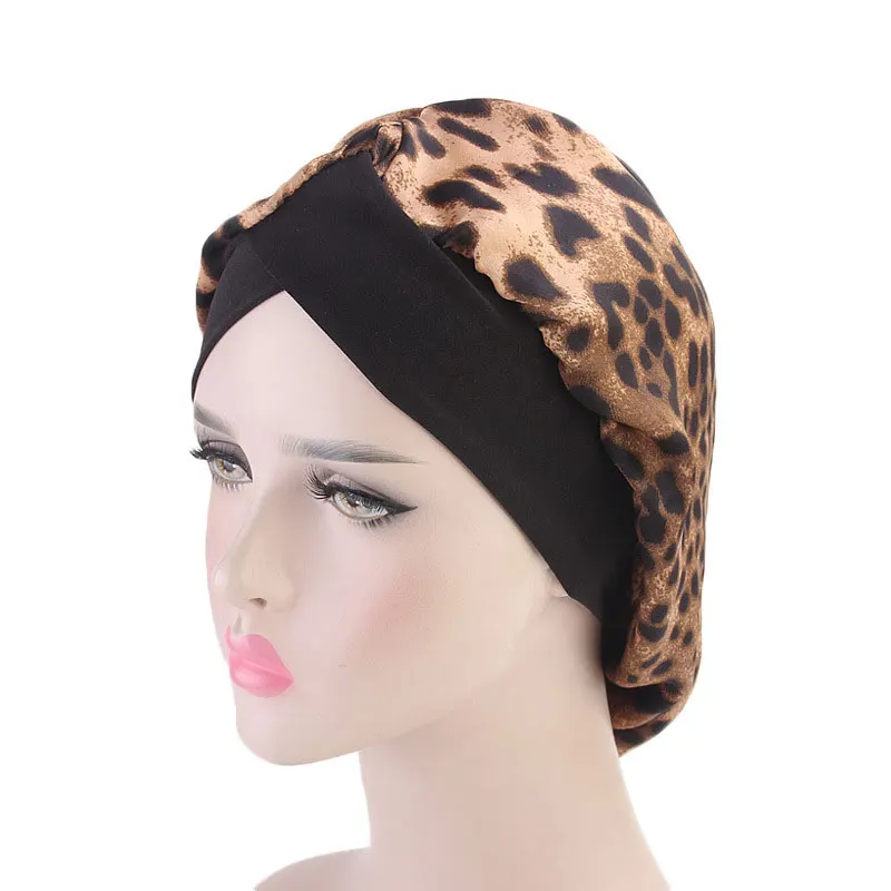 

Sportswear New Style Small Floral Turban Hat Leopord Pattern Muslim Cotton Chemotherapy Cap After Up-Do Toque Suitable For Sport