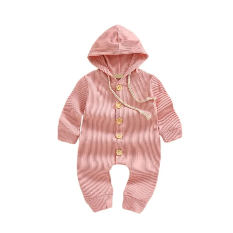 Baby Solid Romper Hooded Clothing Spring Autumn Newborn Knitted Cotton Romper Jumpsuit Baby Girl Boy Ribbed Clothes - Цвет: E