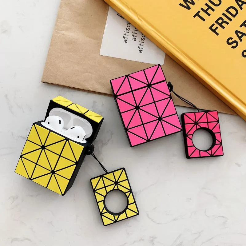 

For AirPods Case Silicone Luxury Geometric Prismatic Box Earphone Case For Apple Airpods 2 Headphone Case Cover Earpods Ring