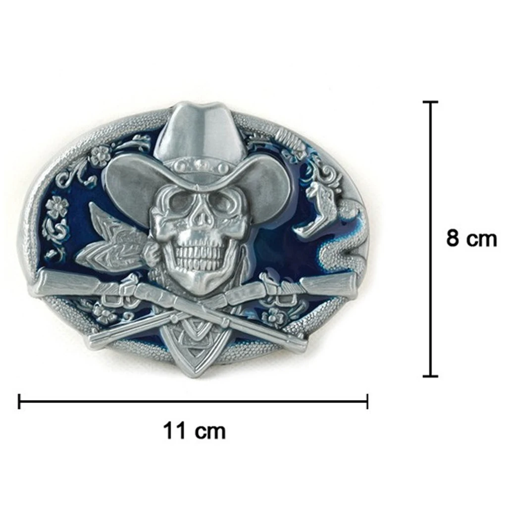 Gothic Skeleton Ghost Head Halloween Hip Hop Cowboy Biker Belt Buckle Blue