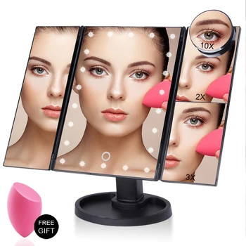 

Makeup Mirror Touch Screen Magnifying LED Lighted Mirror Makeup Vanity Desktop Three Sided Folding Adjustable Cosmetic Mirror