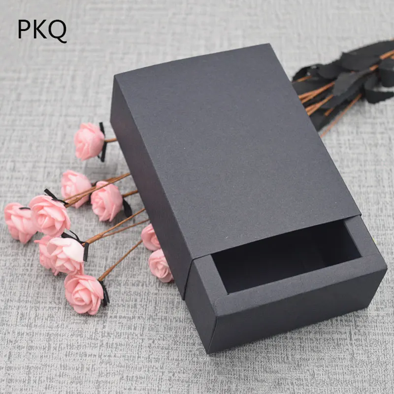 10pcs Square Drawer Box White/Brown Kraft Paper Boxes Blank Cardboard Gift Boxes Handmade Candy Soap Package Boxes 15*15*5.2cm - Color: Black