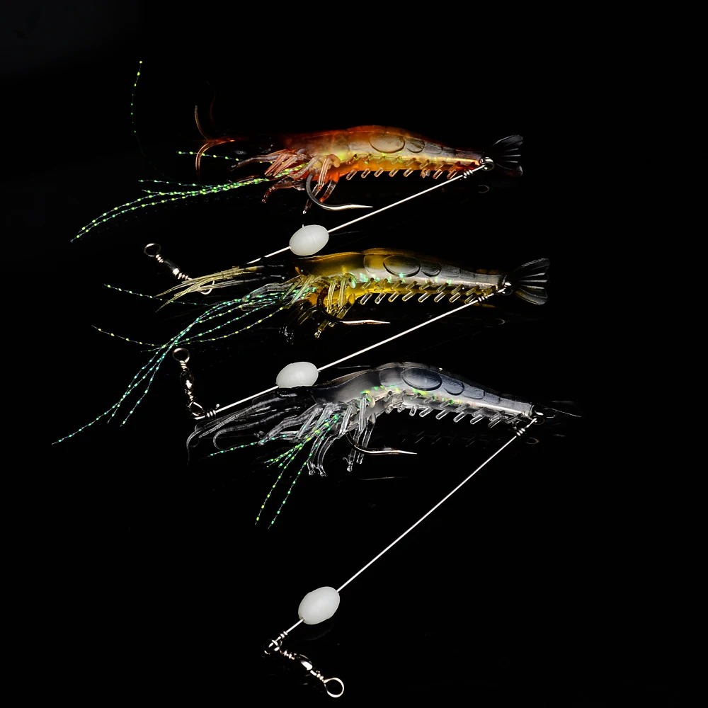 

3pcs YUZI 9cm 6g Artificial Shrimp Fly Fishing Lures Soft lure Bait with Hook Luminous Glow Bead Silicon Fishing Tackles LE007