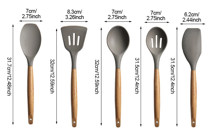 5 шт./компл. силиконовые инструменты для приготовления пищи Наборы деревянной ручкой кухонные столовые устройства ложка ковш шпатель кухонные принадлежности