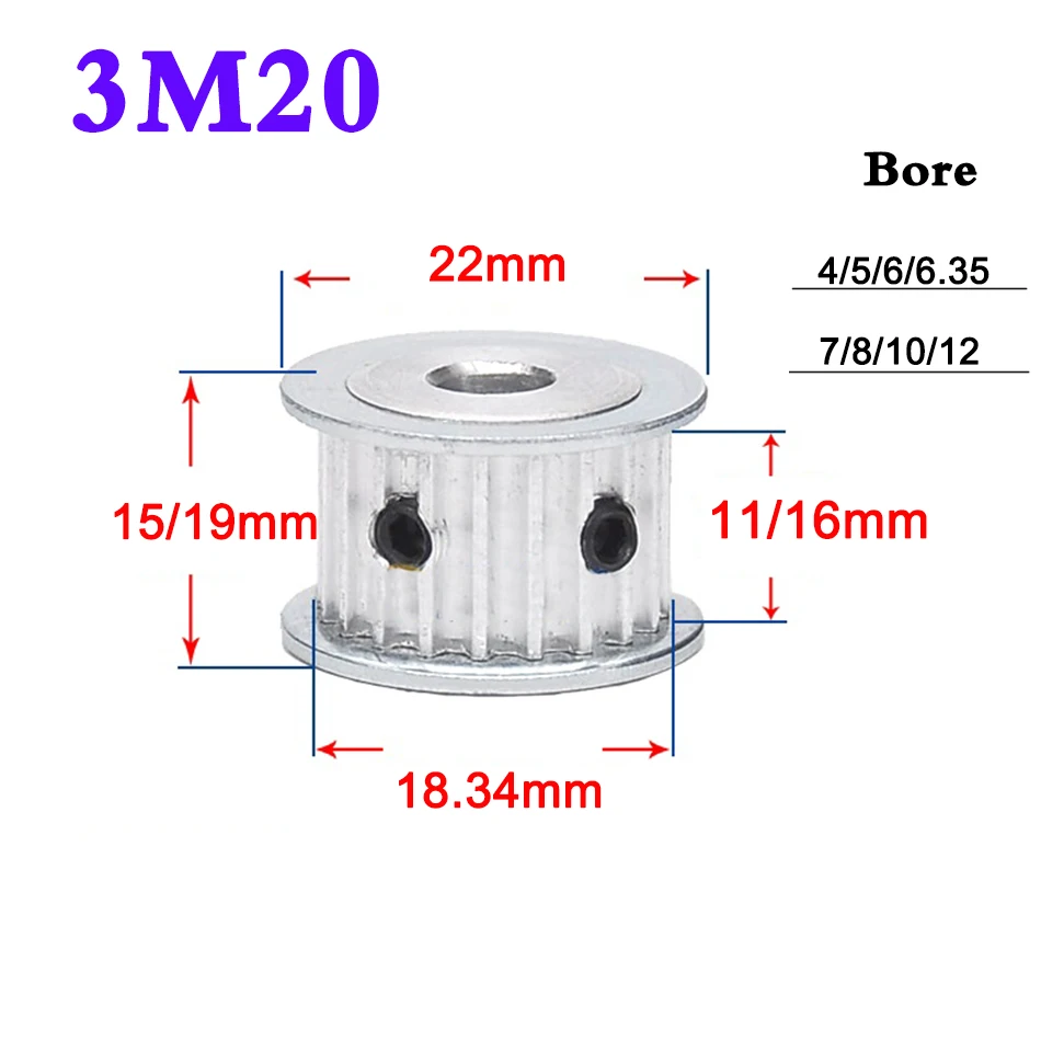 1Pcs 3M 17 Tooth To 22 Tooth Synchronous Wheel Timing Belt Pulley Width 11mm 16mm Bore 4-10mm