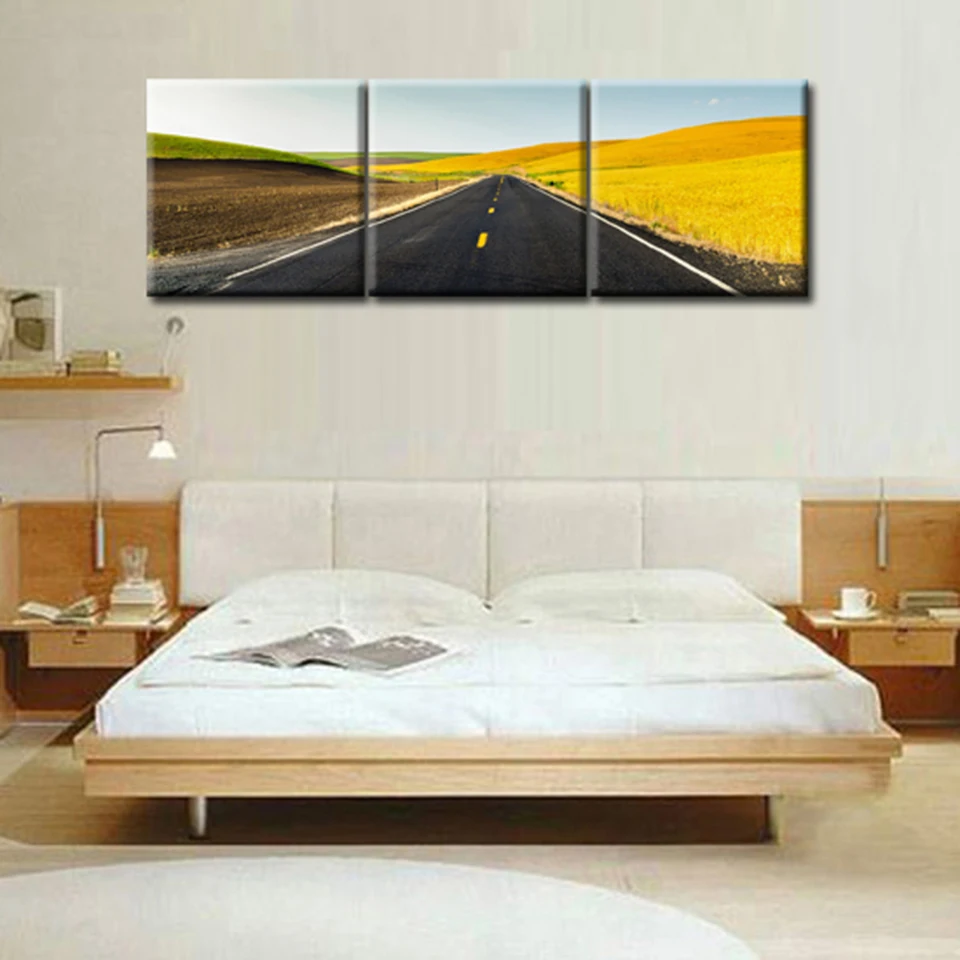 Модульный холст для гостиной плакат домашний декор 3 панели Prairie Road Dusk View Frame HD