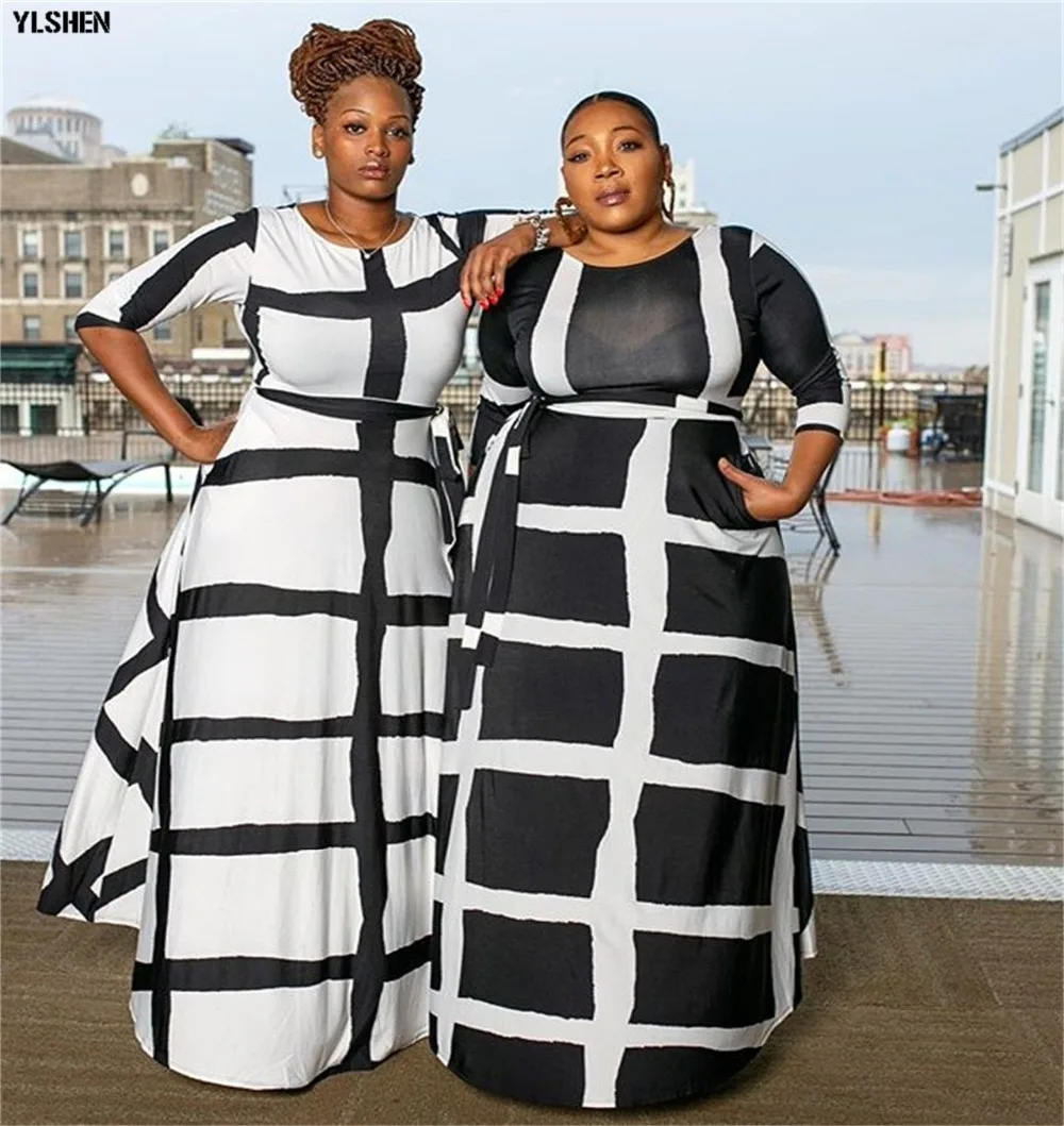 5XL African Dresses for Women Dashiki African Clothes Fashion Basin Riche Positioning Print Long Sleeve Black White Africa Dress 01