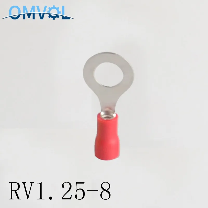 100 шт./лот RV1.25 8 красный круговой 22 16 AWG 0 5 1 мм2 Изолированный Кольцевой клеммный