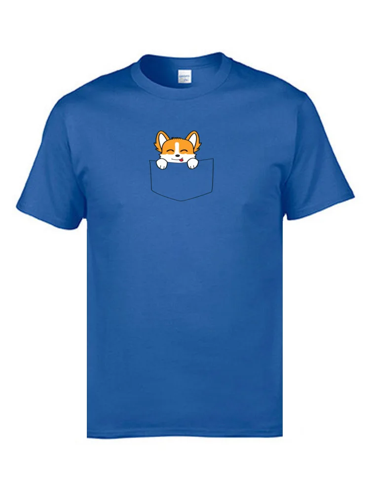 

Cute Pocket Corgi Puppy Dog Animal T Shirt Summer Autumn O Neck Pure Cotton Men Tshirts Fashionable T Shirts Dark Blue Funny