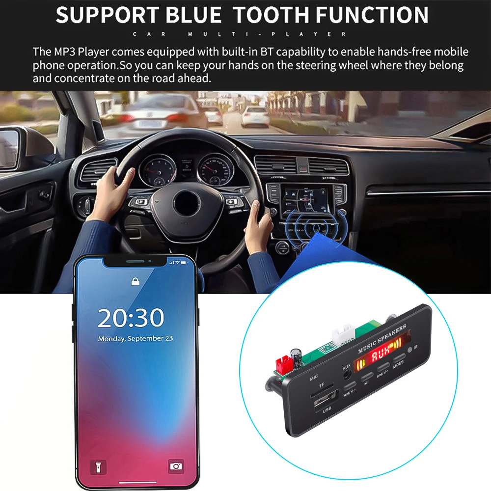 Беспроводной Bluetooth 5 0 Handsfree 5V 12V WMA WAV MP3 Decording Board модуль TF слот для карты USB 3 мм AUX FM