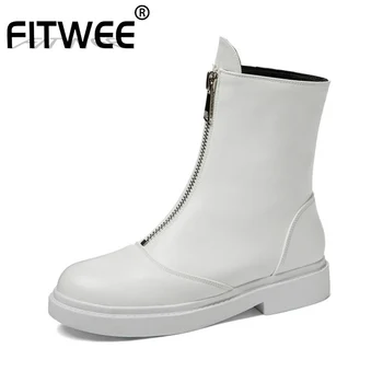 

FITWEE Size 34-43 Women Half Short Boots Zipper Flat Heel Woman Short Boots Fashion Casual Winter Shoes Ladies Footwear