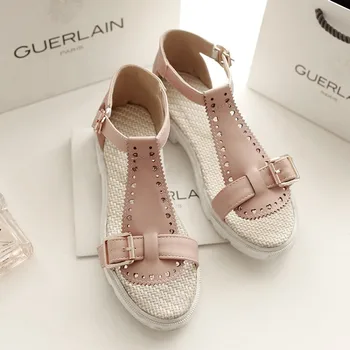 

Oversized summer flat sandals ladies women shoes woman Toe strap buckle with flat buckle
