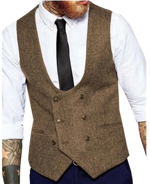 Chalecos de lana marrón para novio, ropa de Tweed de espiga de campo, botonadura, para fiesta de boda para hombres, atuendo para novio, para graduación|Chalecos| - AliExpress