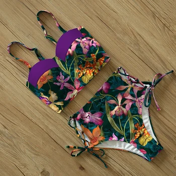 Mujer High Patterned Print Waist Bikini Set 5