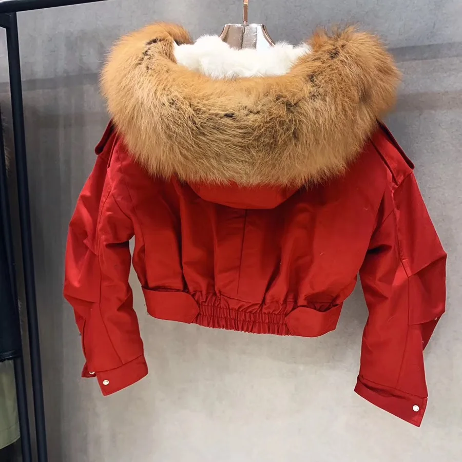 Новинка, модная женская зимняя куртка с натуральным лисьим мехом, парка с капюшоном, капюшон из красного лисьего меха, женская короткая верхняя одежда, пальто