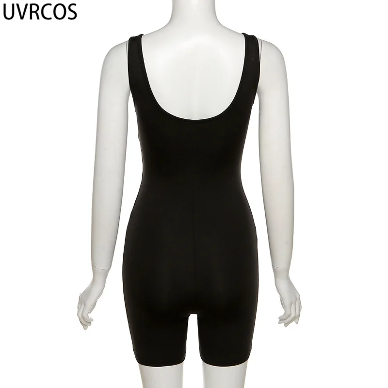 UVRCOS Solid Sporty Playsuits Women Zipper Sexy Active Wear Backless Body-Shaping Hipster Sleeveless Athleisure Biker Apparel90S 5