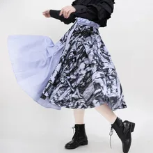 MEVGOHOT,, Весенняя мода, женская плиссированная юбка с принтом, неравномерная, высокая талия, пояс, Полоска, складка, юбка для женщин, HD3496