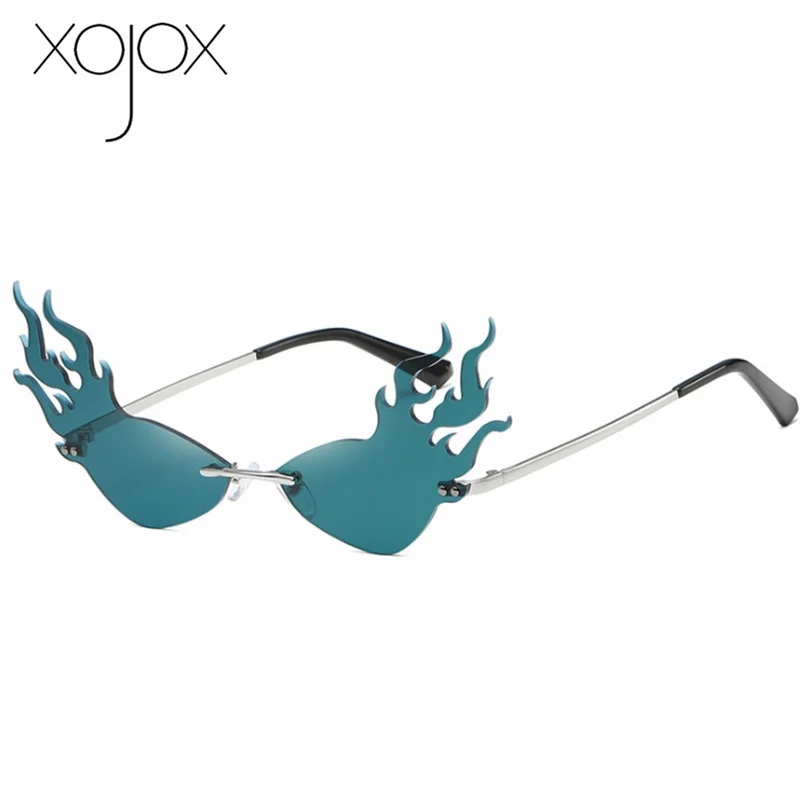 XojoX Vintage Rimless Sunglasses Women Luxury Brand Deisgn Fire Flame Sun Glasses Female Fashion Cat Eye Eyeglasses Shades UV400