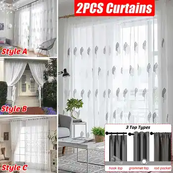 

Embroidered Tulle Curtains Window for Living Room Bedroom Modern Floral Sheer Curtains for Kitchen Window Screening Voile Drapes