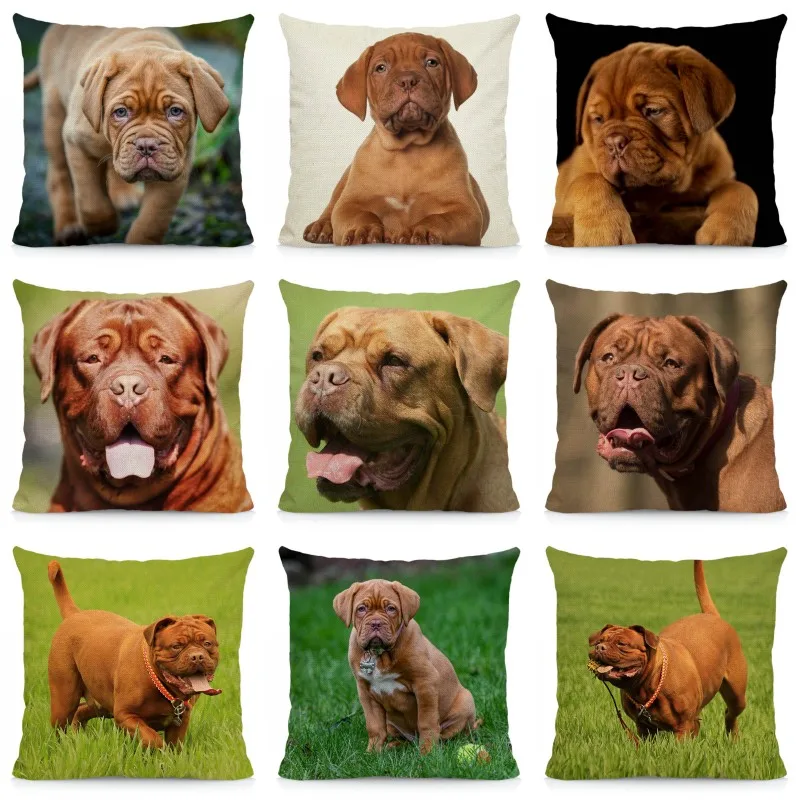 

XUNYU Dog Pattern Cushion Cover 45x45 Bordeaux Bulldog Pillow Case Home Decoration DWG042